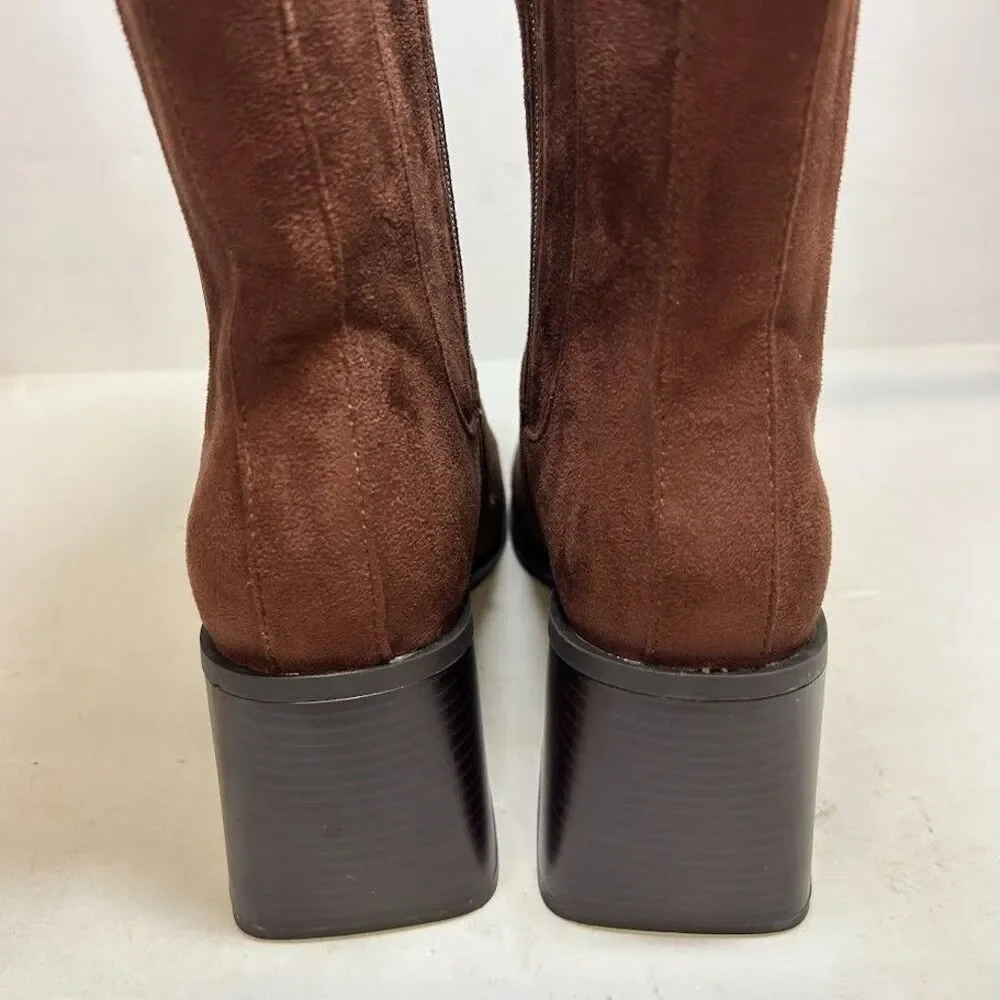 Journee Collection Womens 11 M Brown Kaydia Mid Shaft Block Heel Boots NIB OV6